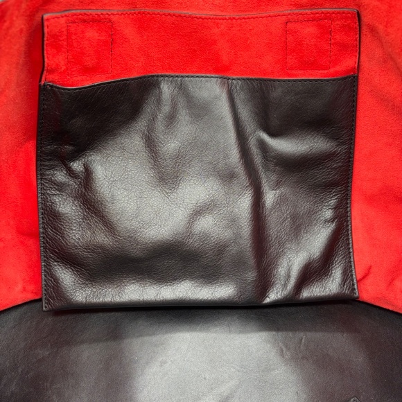NEW~Diane Von Furstenberg Black Leather Tote/ Purse~Suede SideFringe~Red Lining - Picture 14 of 16